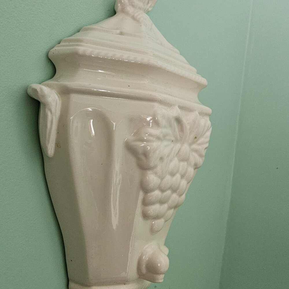 white ceramic lavabo wall hanging grapes motif decor California pottery vintage